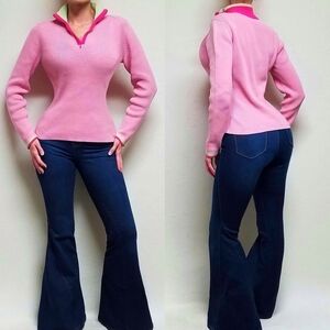 Vintage Retro Y2K Tommy Hilfiger Pastel Neon Pink Green Ribbed Pull-over Sweater